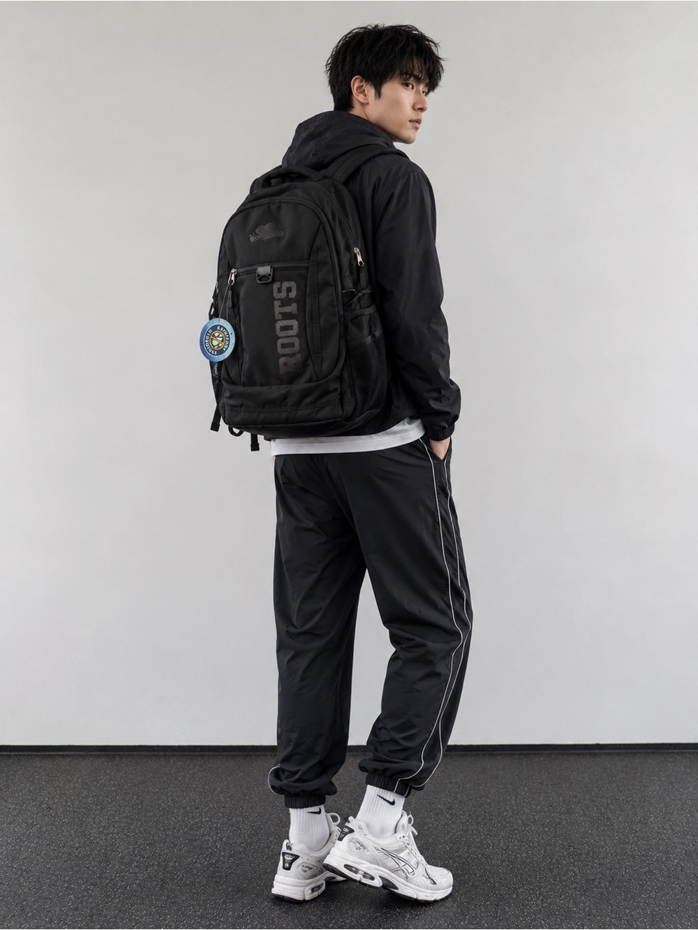 Roots Black Backpack with Subtle Logo